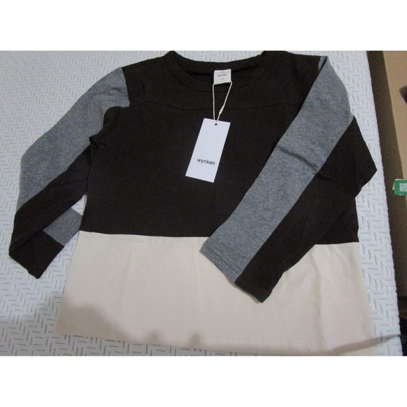 WYNKEN Kids Unisex Brown & Gray Tri-Line Colorblock Long Sleeve T-Shirt\ 6Y 4Y - Picture 5 of 11